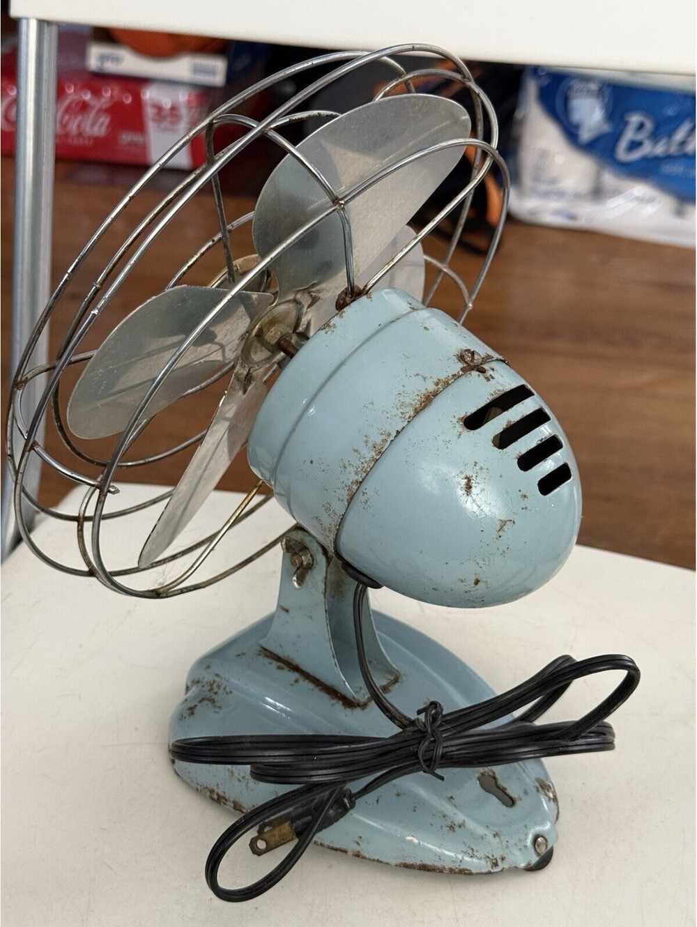 Antique Vintage "Zero" Metal Electric Fan with Metal Blades   Blue, Working